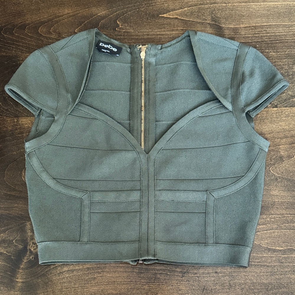 Bebe Dark Green Short Sleeve Bodysuit